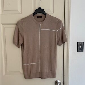 Loro Piana Brown Crewneck Sweater with White Lines